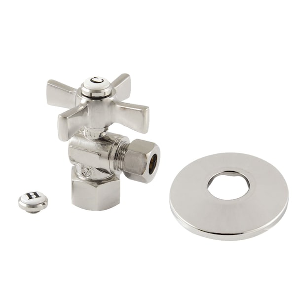 12Inch FIP x 38Inch OD Comp QuarterTurn Angle Stop Valve with Flange, Polished Nickel